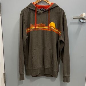 The North Face Men's Hoodie - Olive with Orange Accents